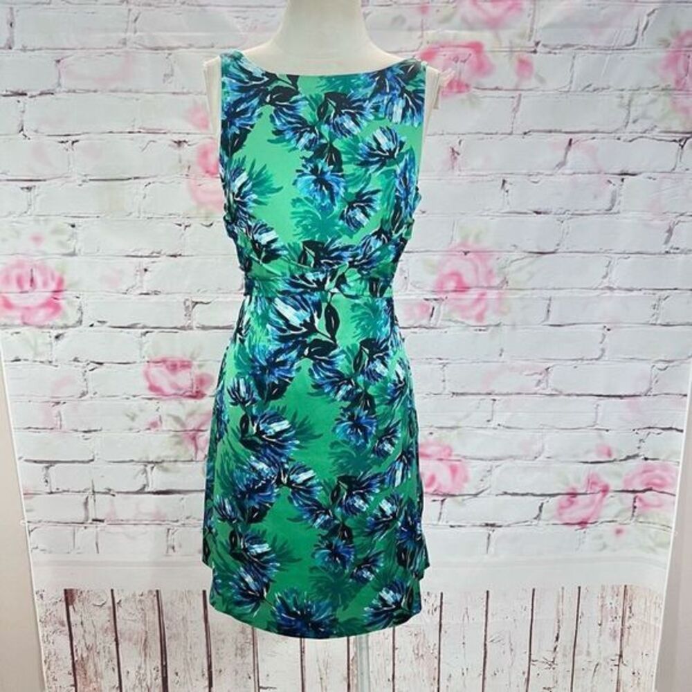 Banana Republic Women's Sleeveless Tropical Floral Satin Sheath Dress Green Size
